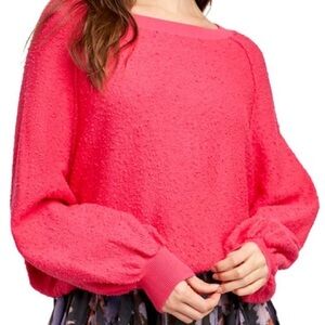 Free People Vibrant Pink Crew Neck Sweater